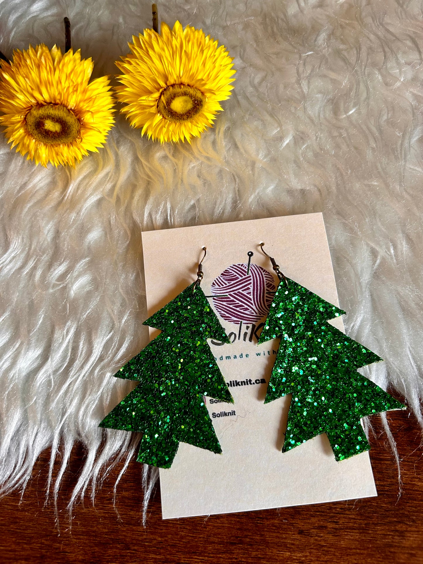 Christmas tree Glitter leather earrings