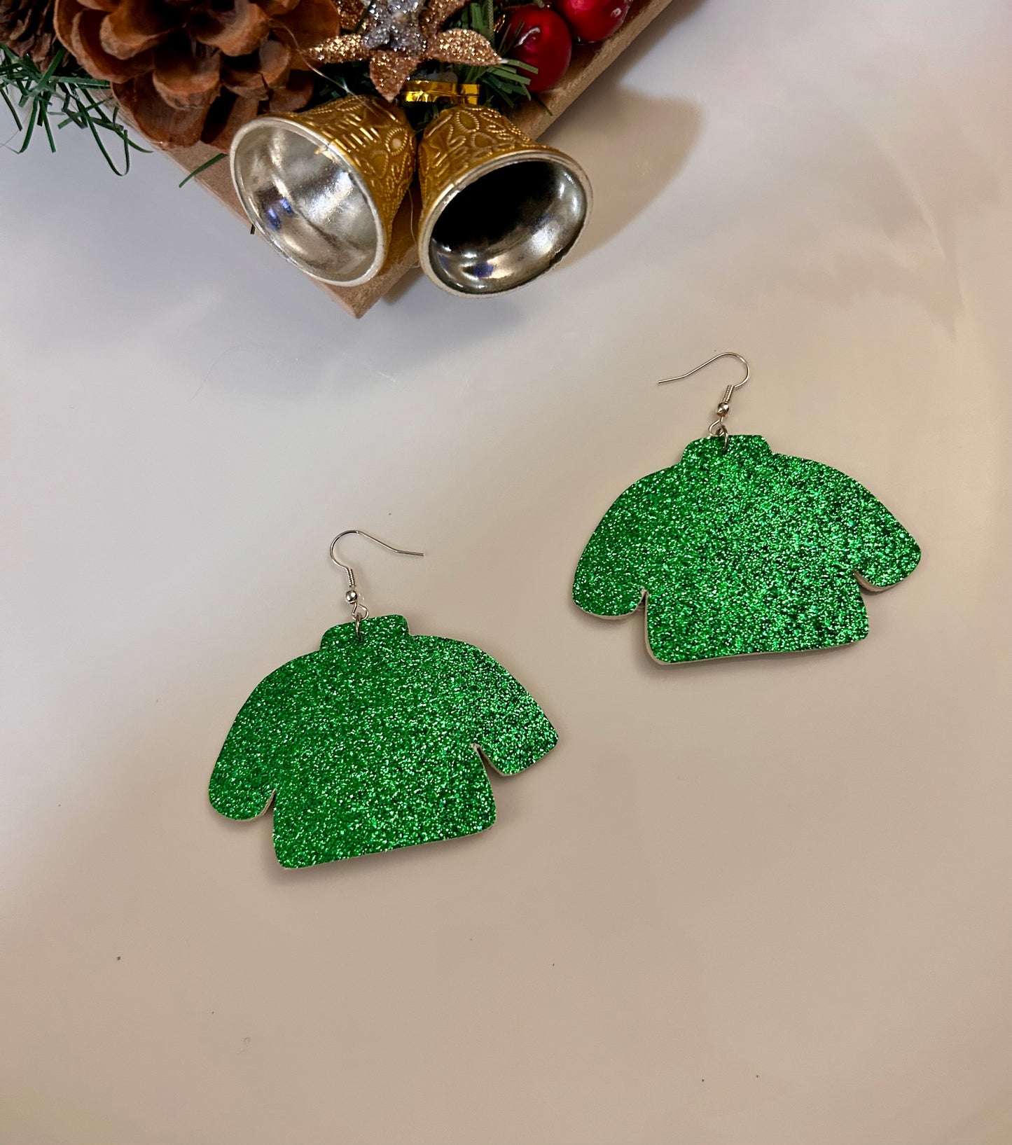 Plaid sweater leather earrings