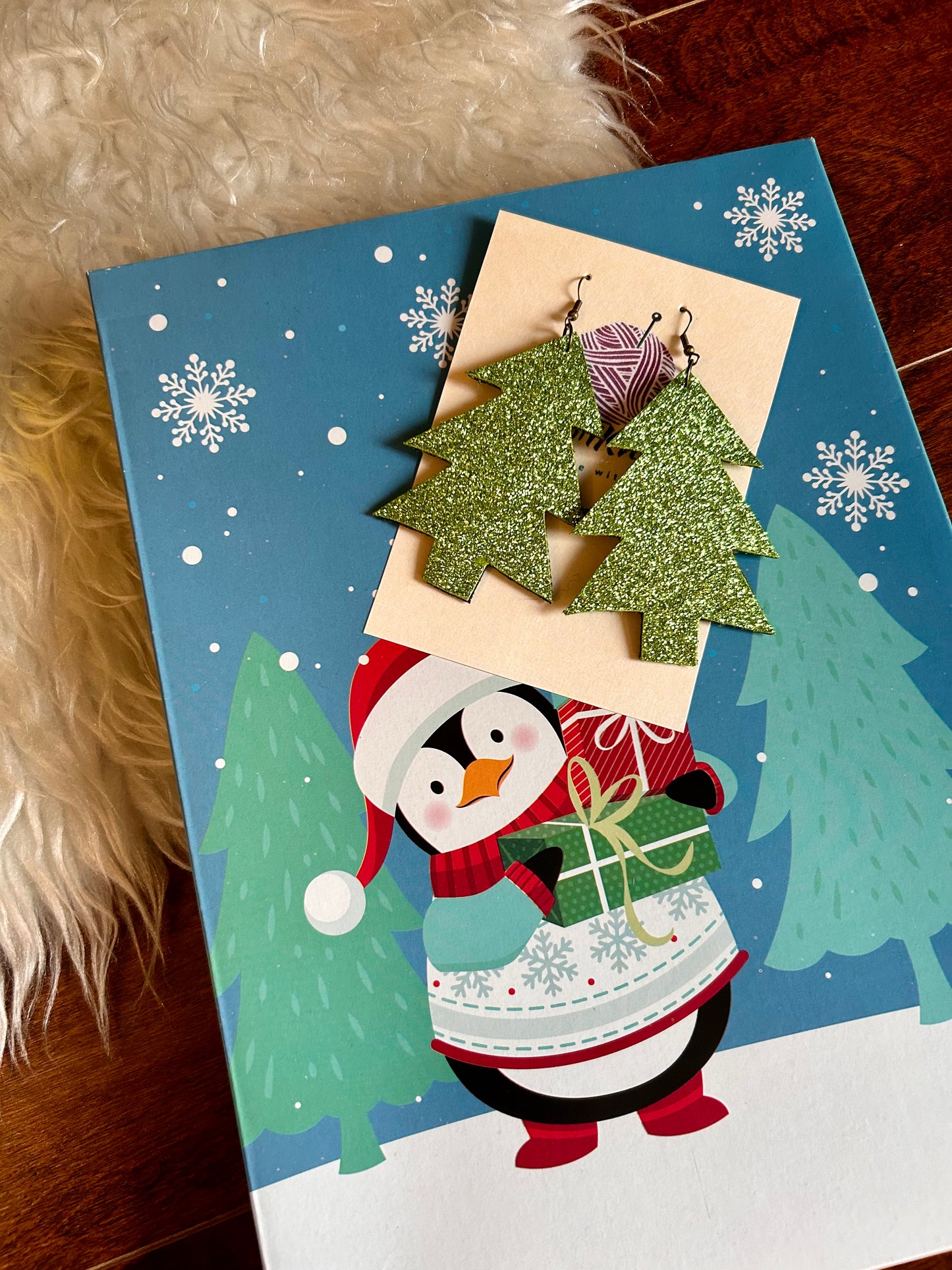 Christmas tree Glitter leather earrings