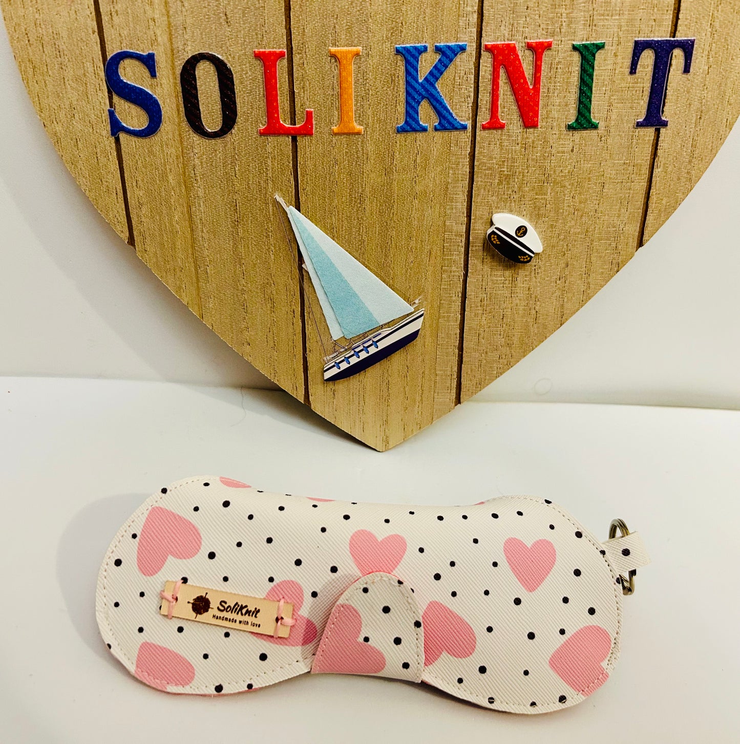 Leather pink heart Glasses case