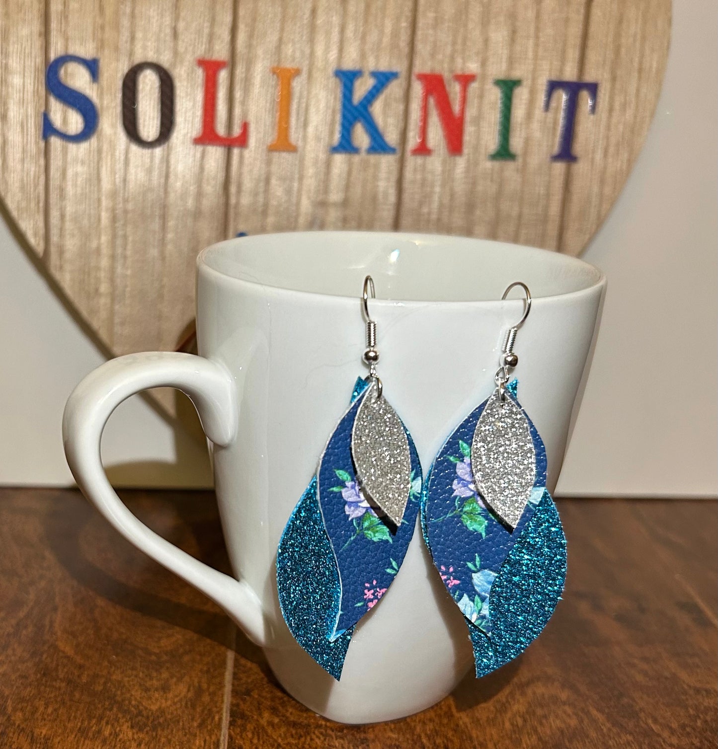 Blue Triple Stacked leather earrings