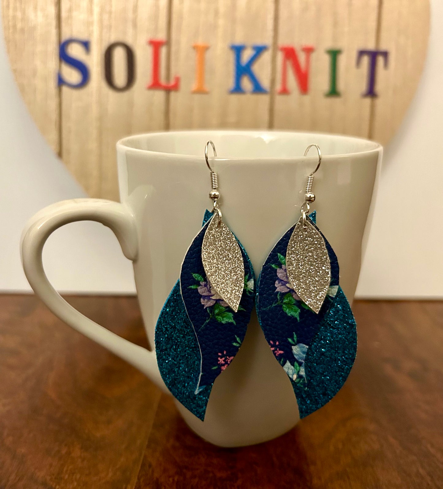 Blue Triple Stacked leather earrings