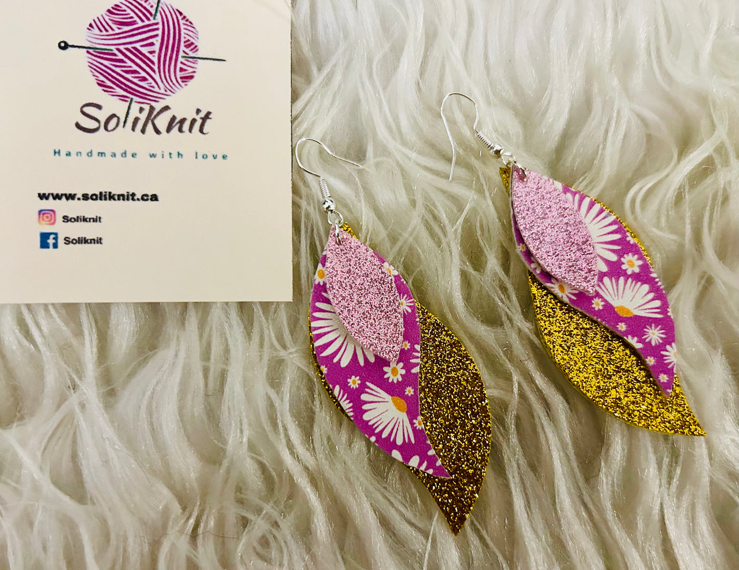 Gold Triple Stacked leather earrings