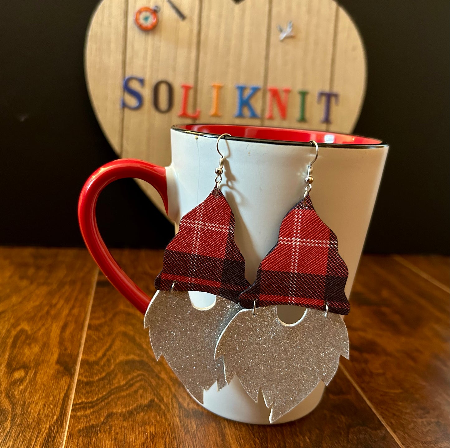 Buffalo plaid gnome leather earrings