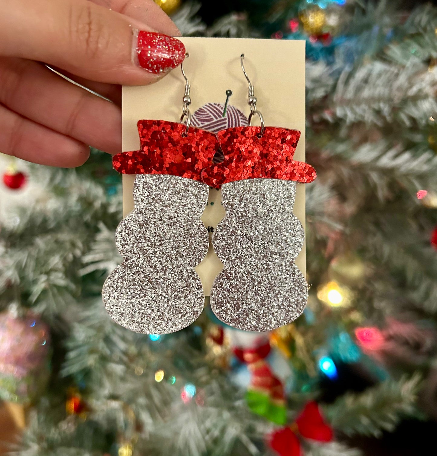 Snowman leather earrings