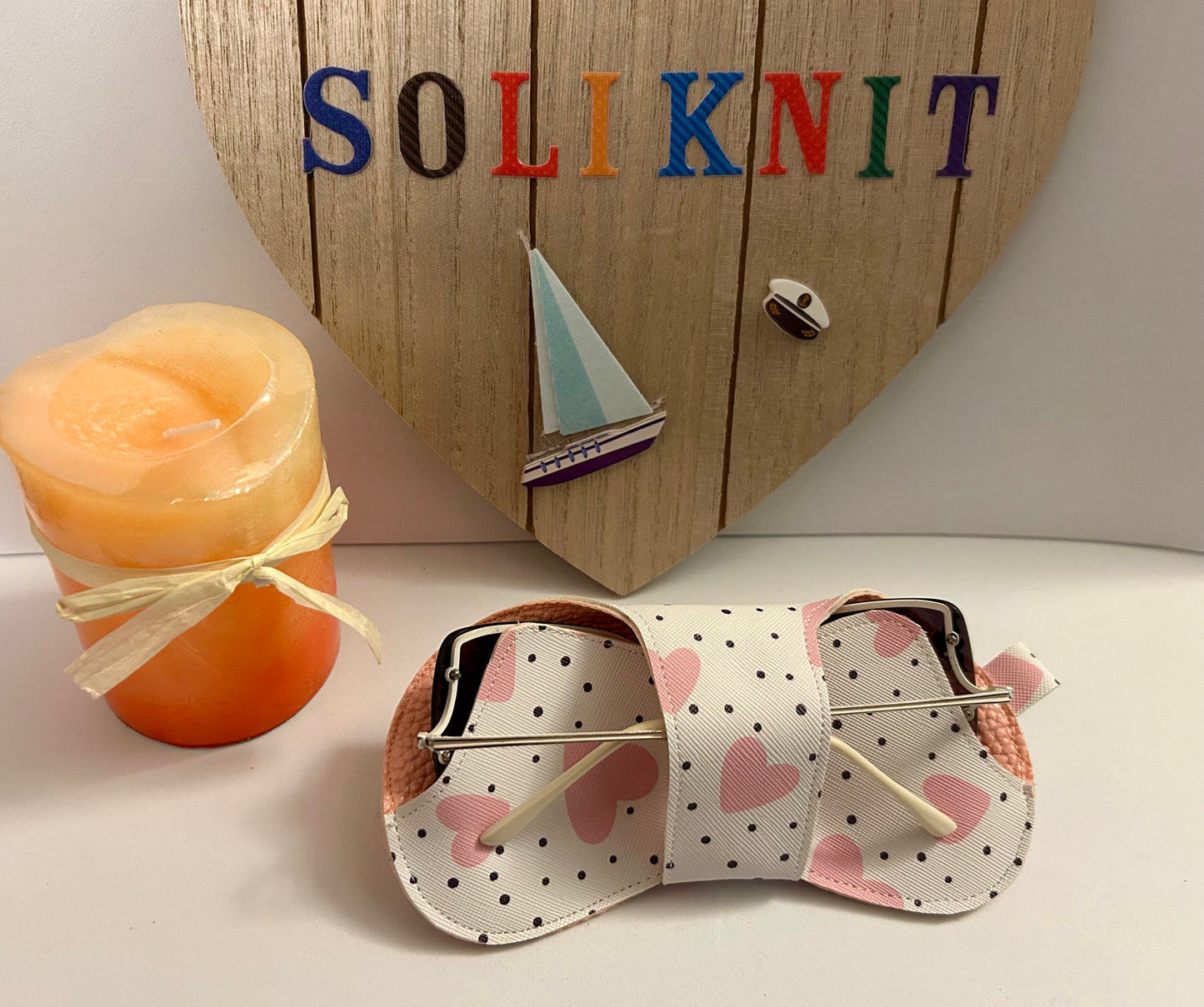 Leather pink heart Glasses case