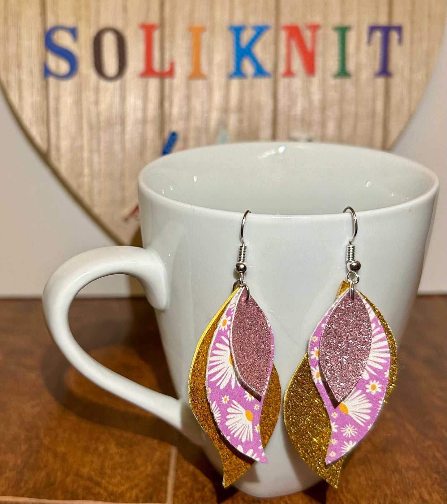 Gold Triple Stacked leather earrings