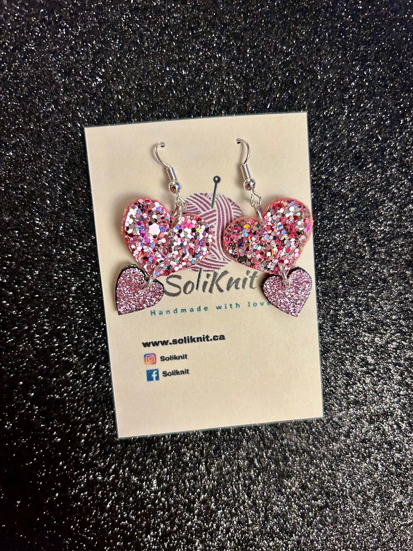 Falling double heart leather earrings( style 2)