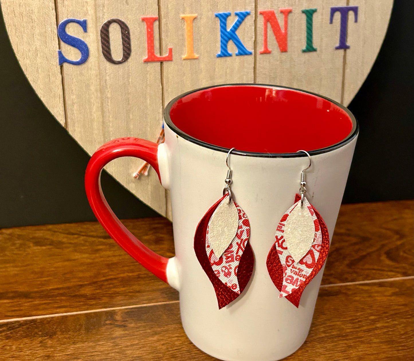 Red Triple Stacked leather earrings