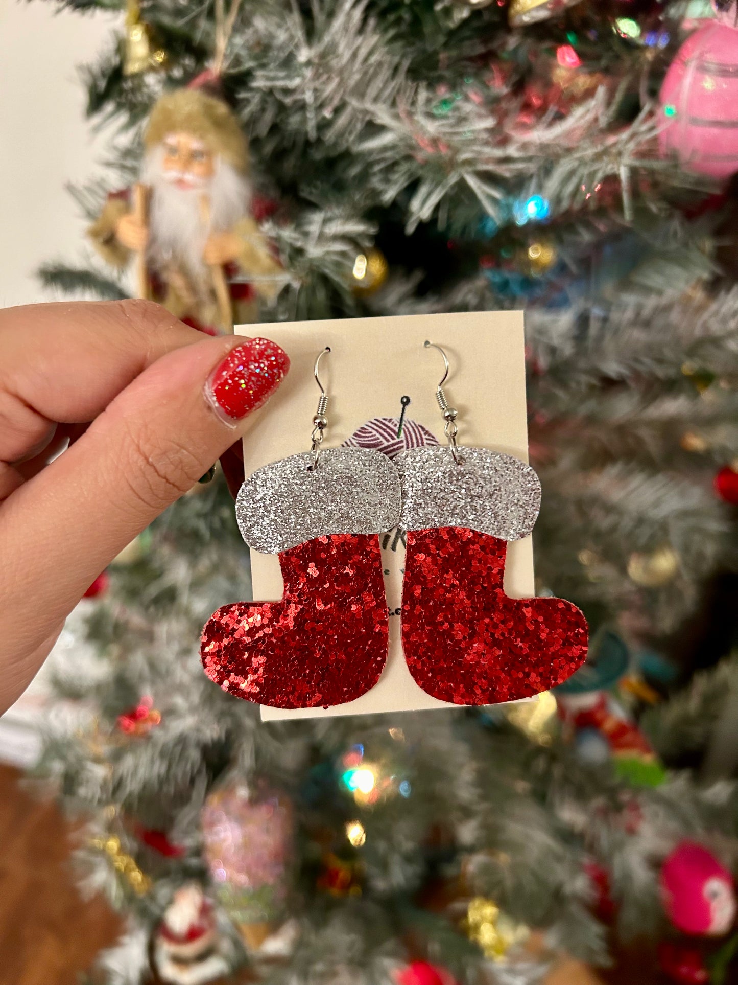 Santa boots leather earrings