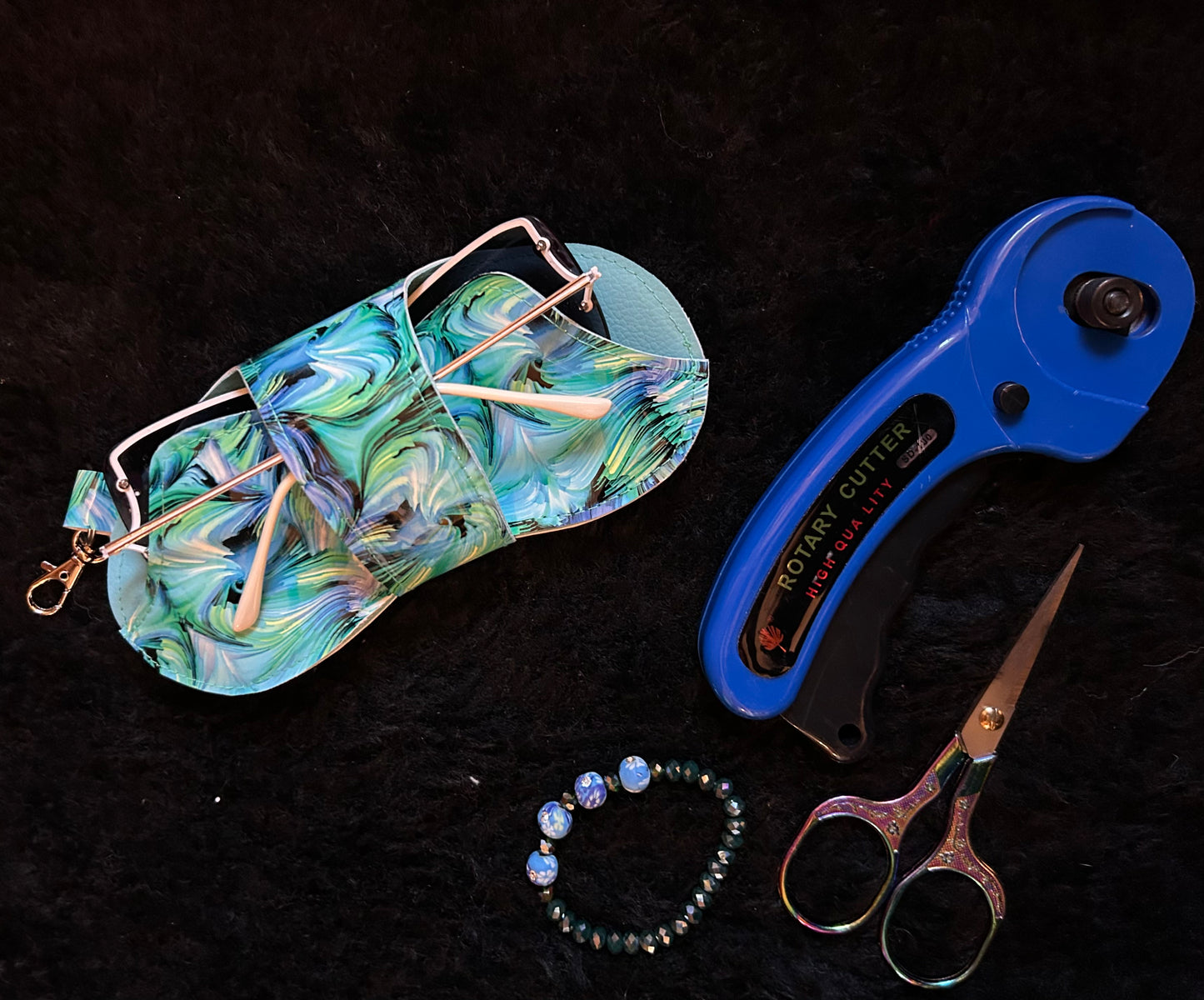 Leather Blue abstract Glasses case