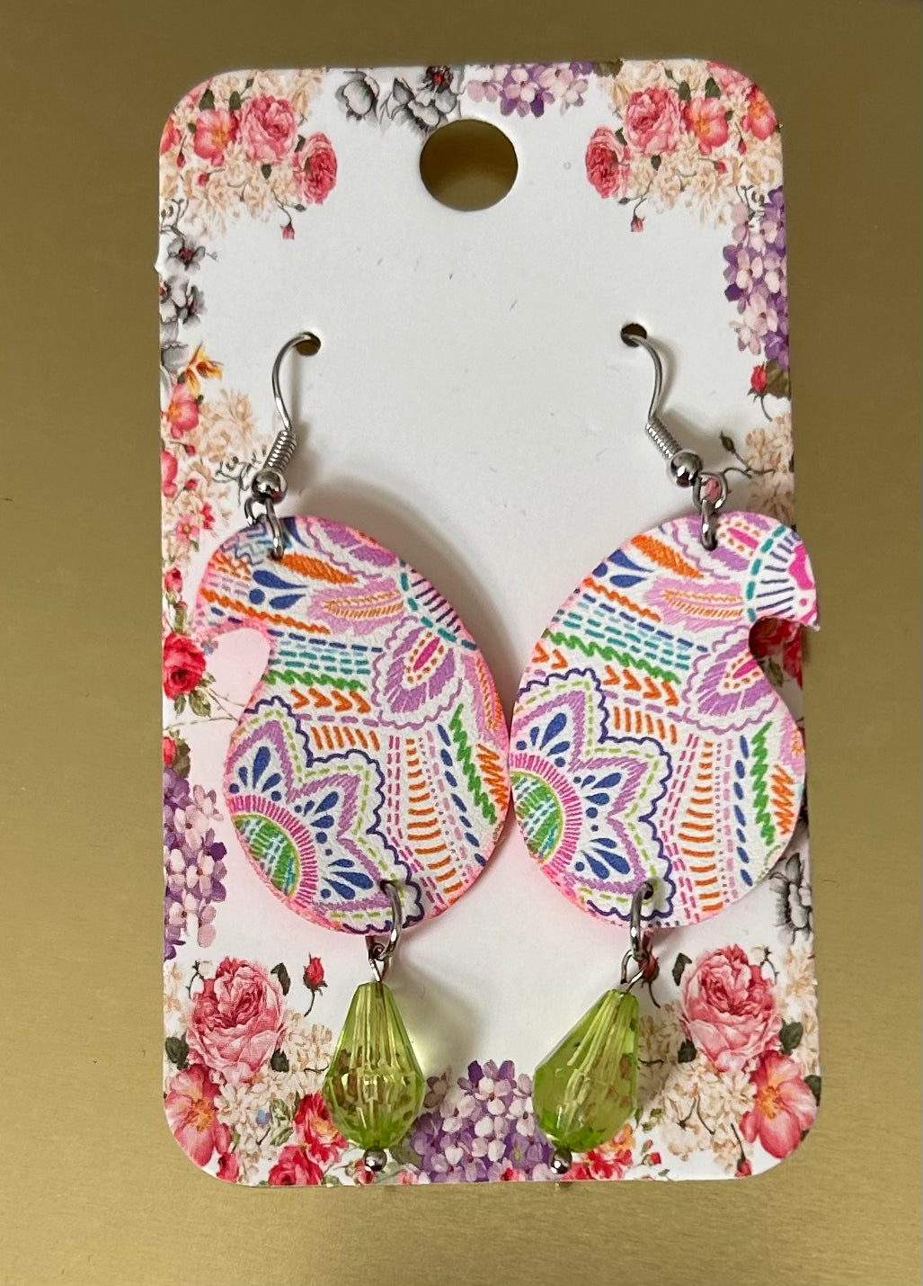 Flowers Custom Synthetic Paisley leather earrings