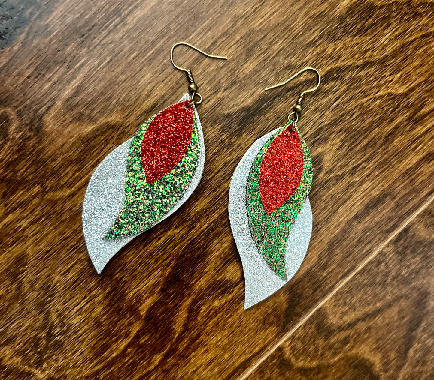 Glitter Triple Stacked leather earrings style 2