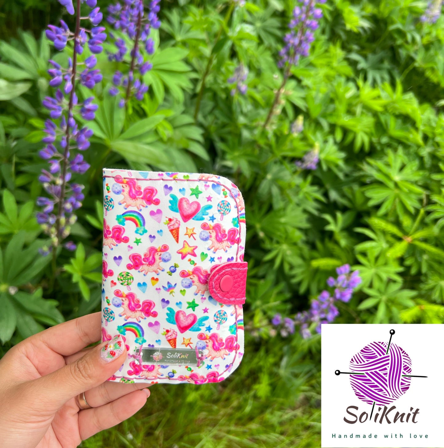 Leather card holder ( little pink horses)
