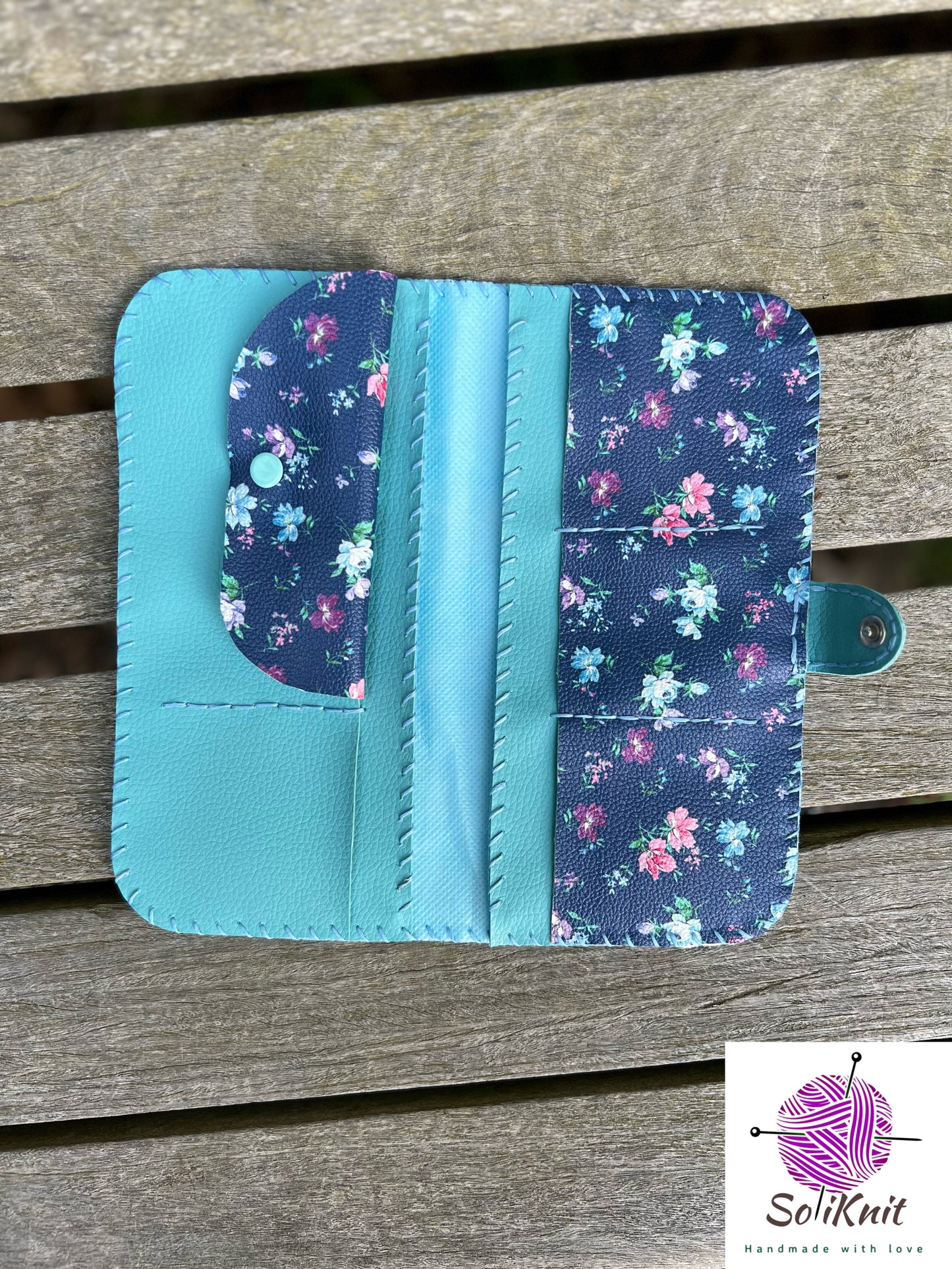 Woman leather wallet ( floral navy)
