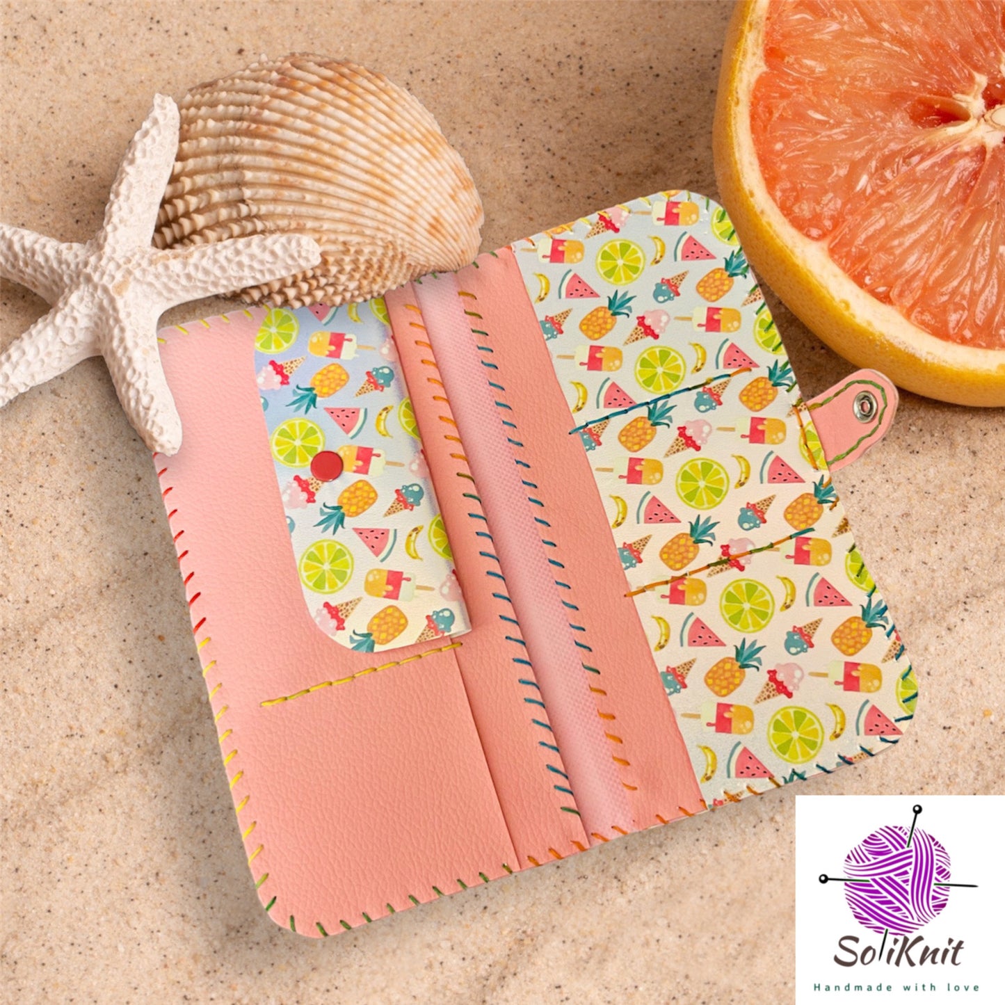 Woman leather wallet ( pink summer)