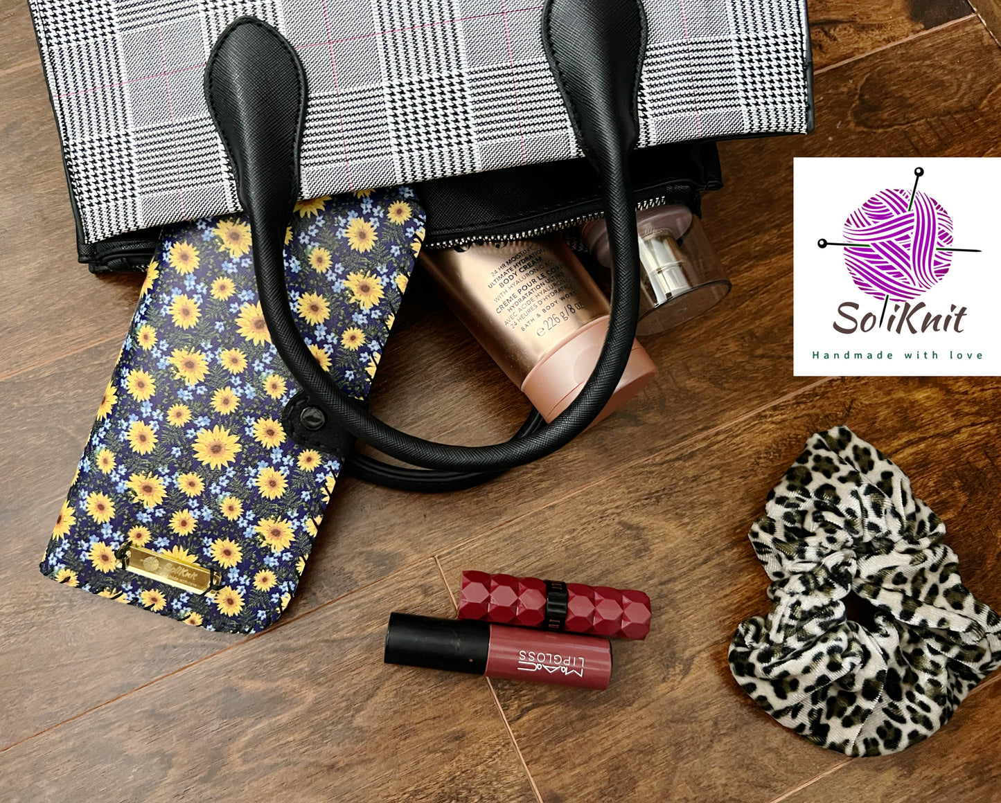 Woman leather wallet (black sunflower)