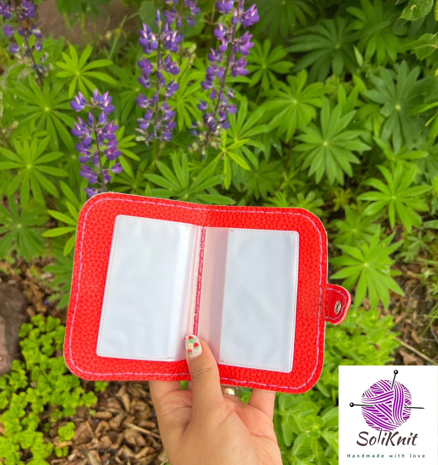 Leather card holder ( little pink horses)
