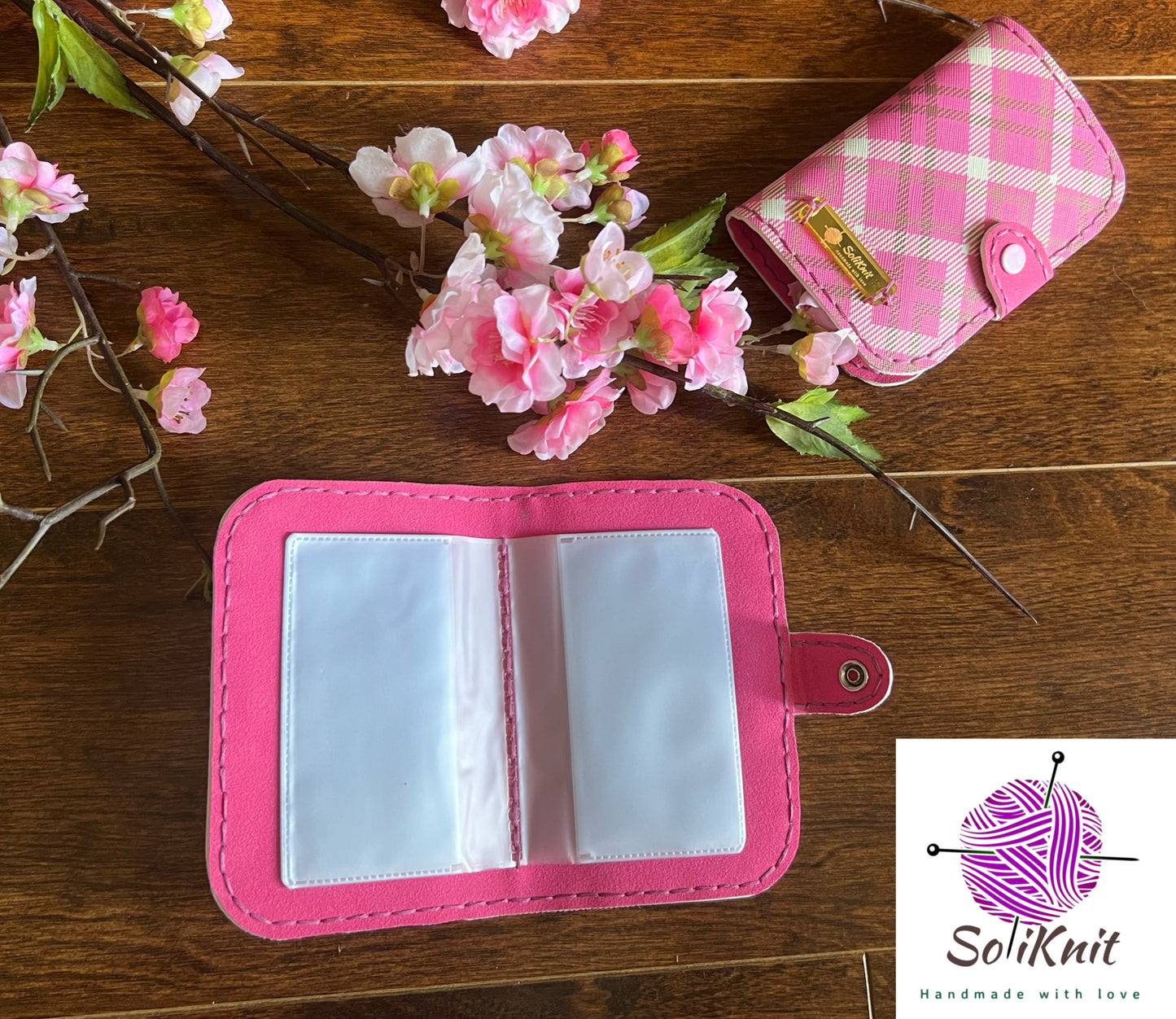 Leather card holder ( pink squares)
