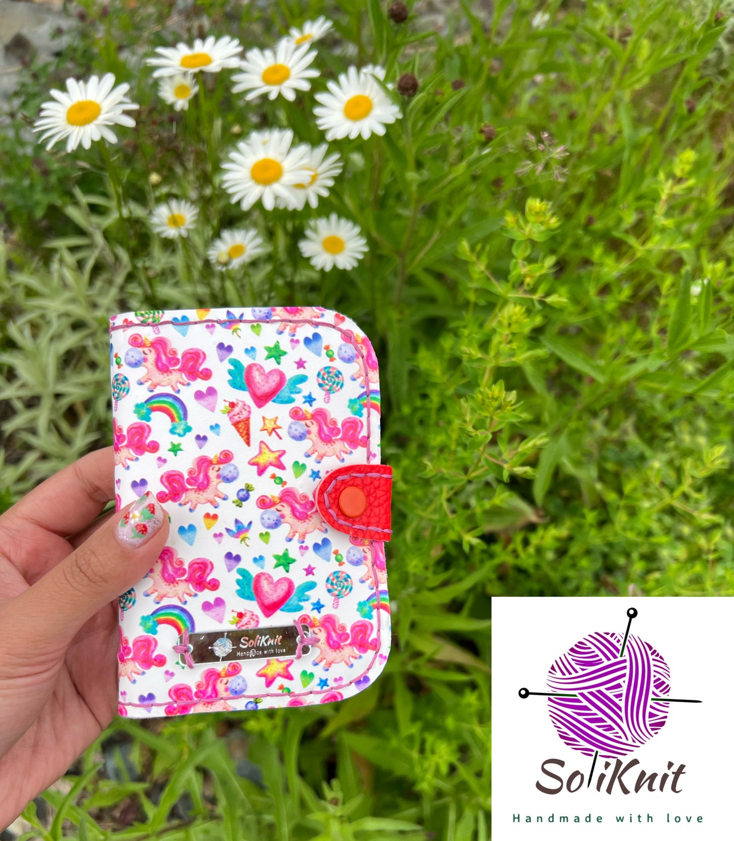 Leather card holder ( little pink horses)