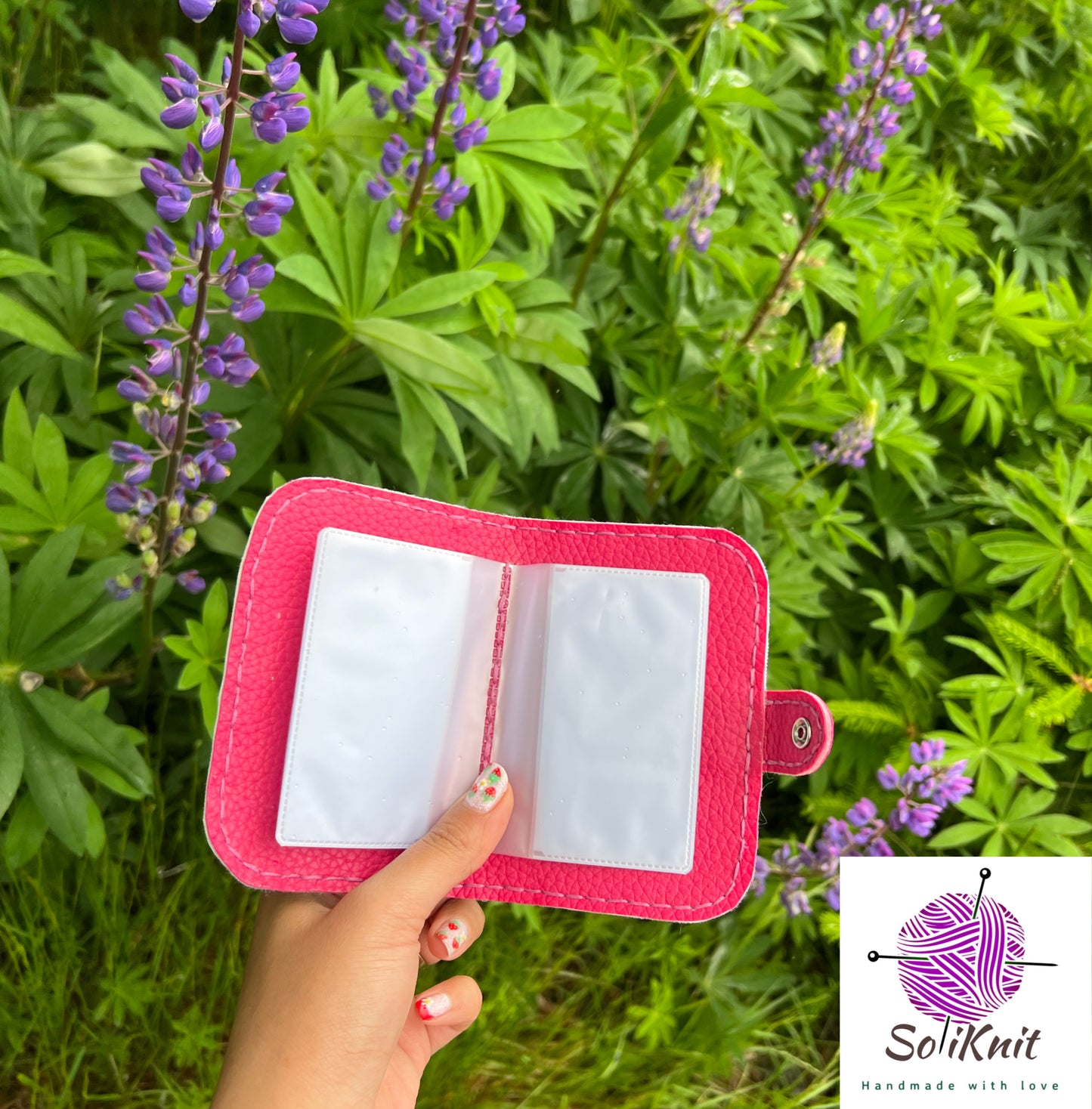 Leather card holder ( little pink horses)