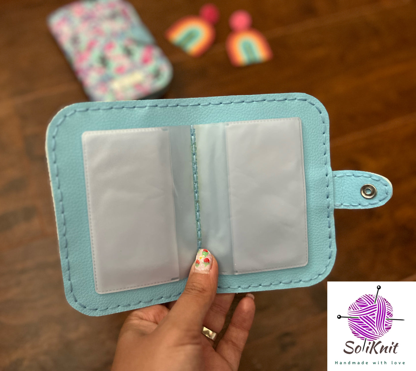 Leather card holder (blue bushes)