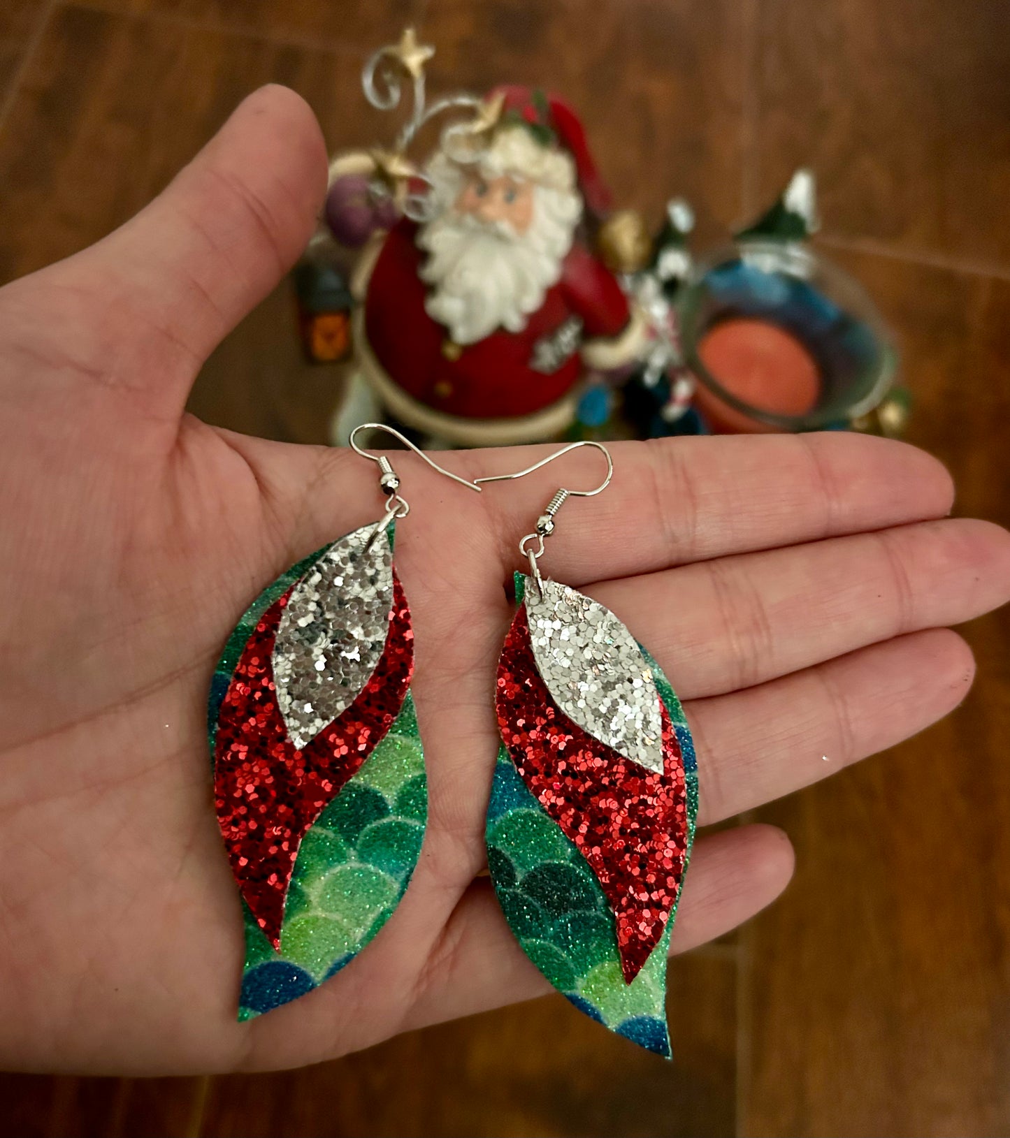 Glitter Triple Stacked leather earrings (style 4)