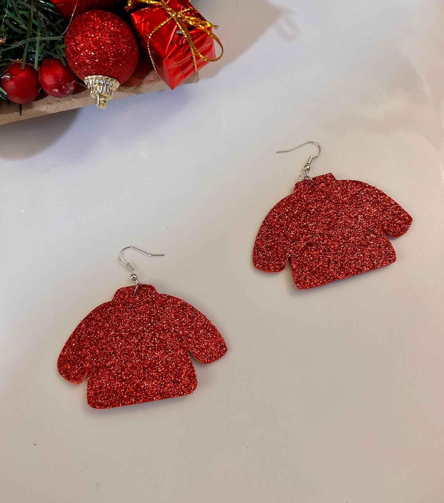 Plaid sweater leather earrings