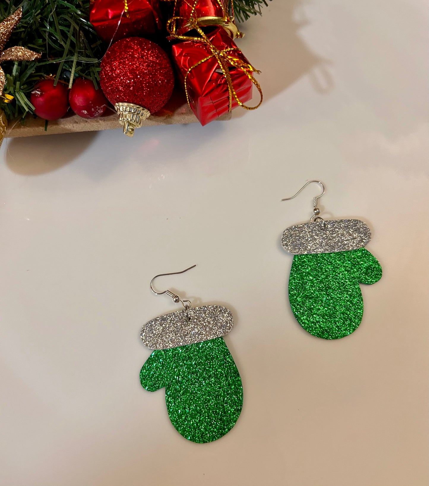Santa mittens leather earrings