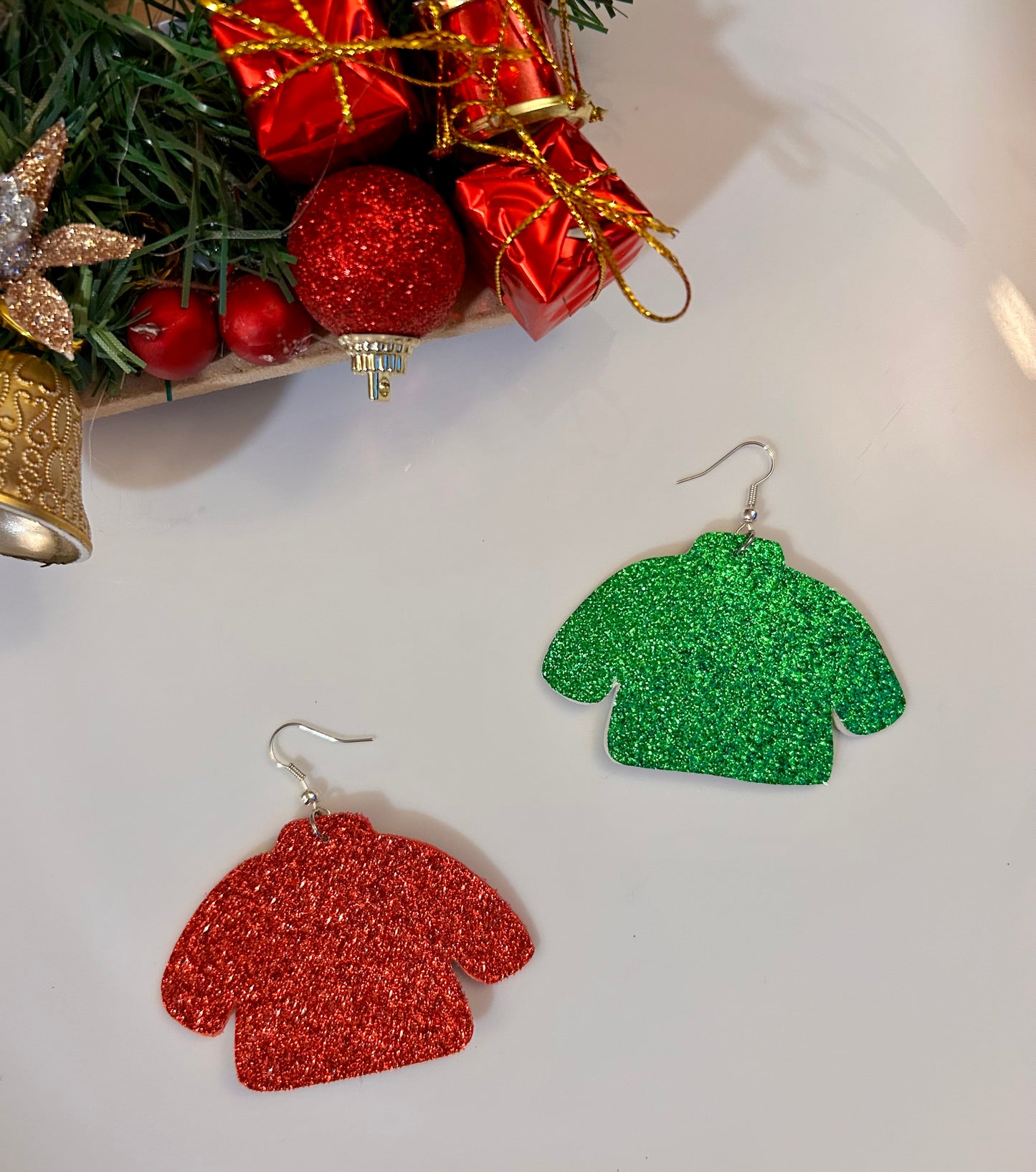 Plaid sweater leather earrings