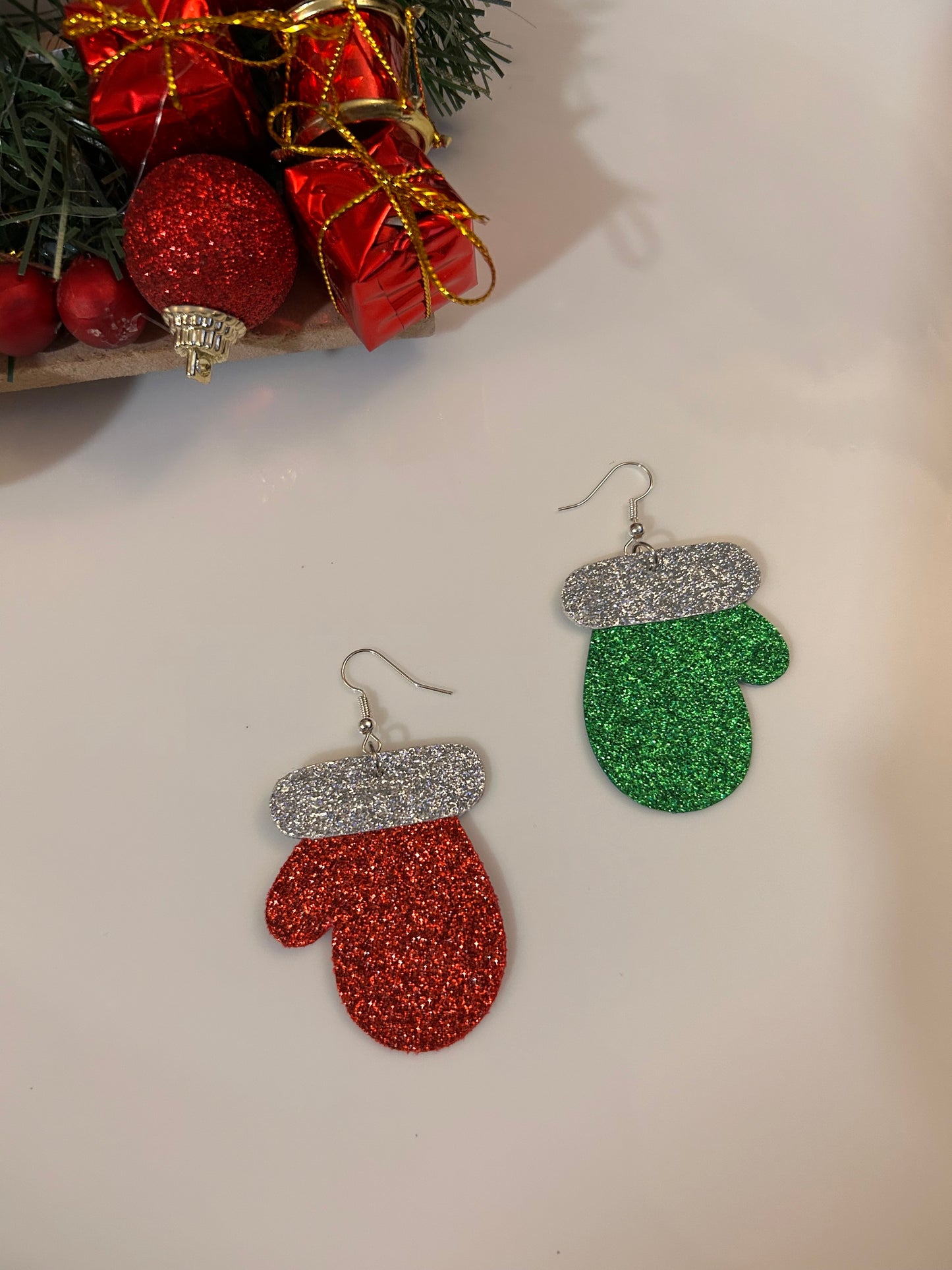 Santa mittens leather earrings