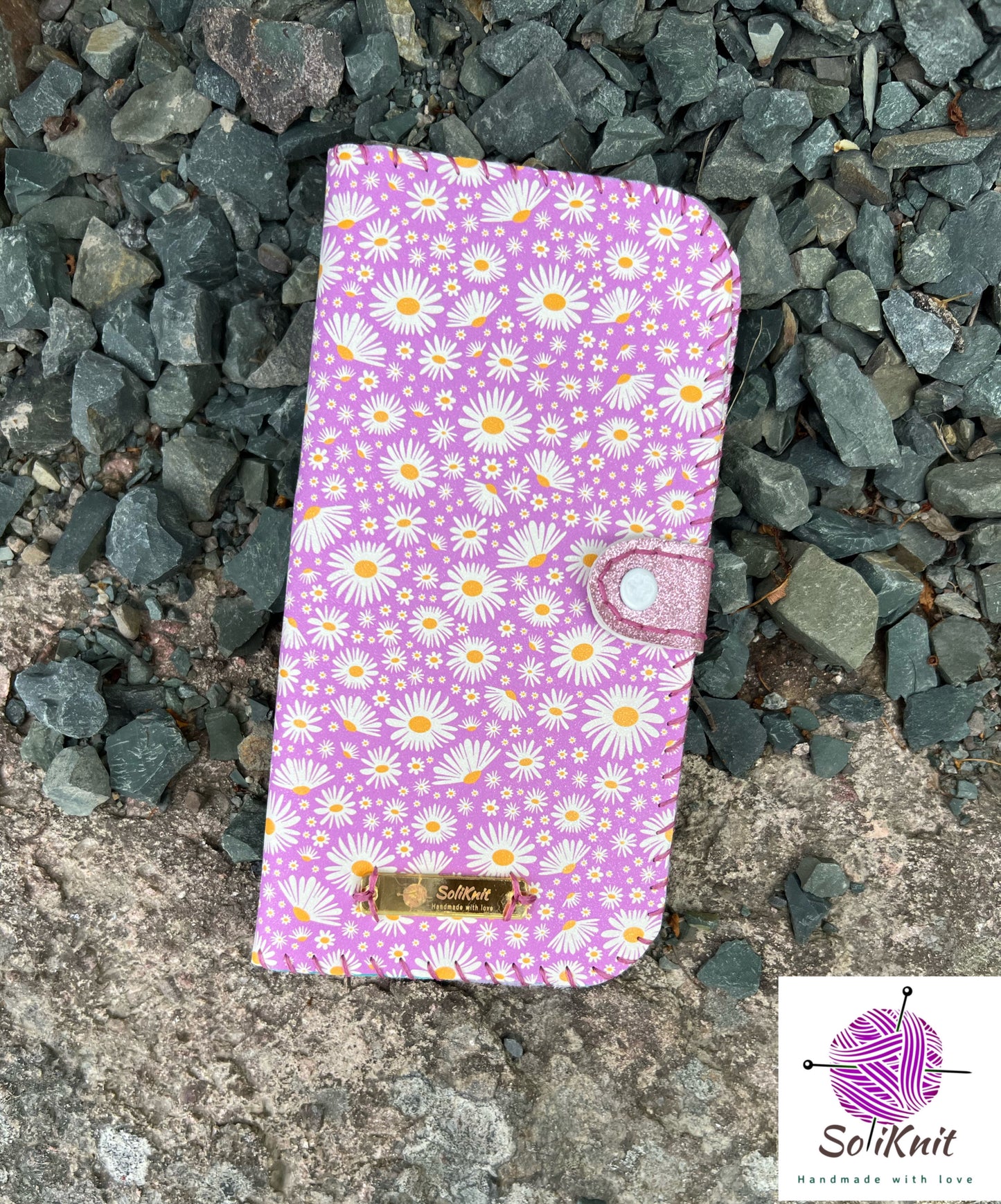 Woman leather wallet (pink Daisy)