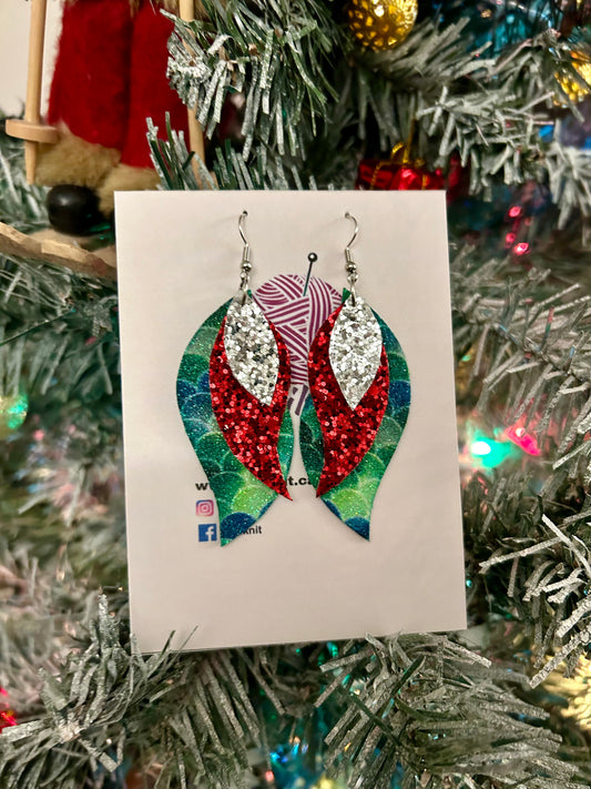 Glitter Triple Stacked leather earrings (style 4)