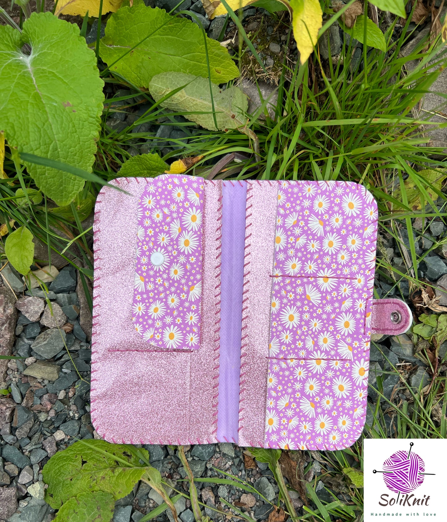 Woman leather wallet (pink Daisy)