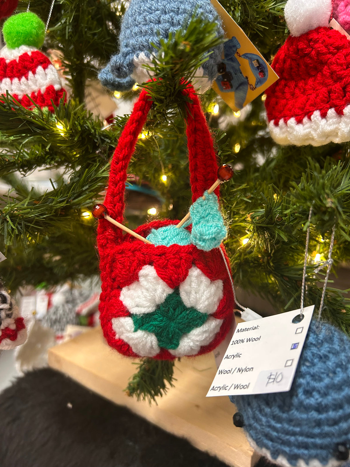 Granny square yarn bag ornament