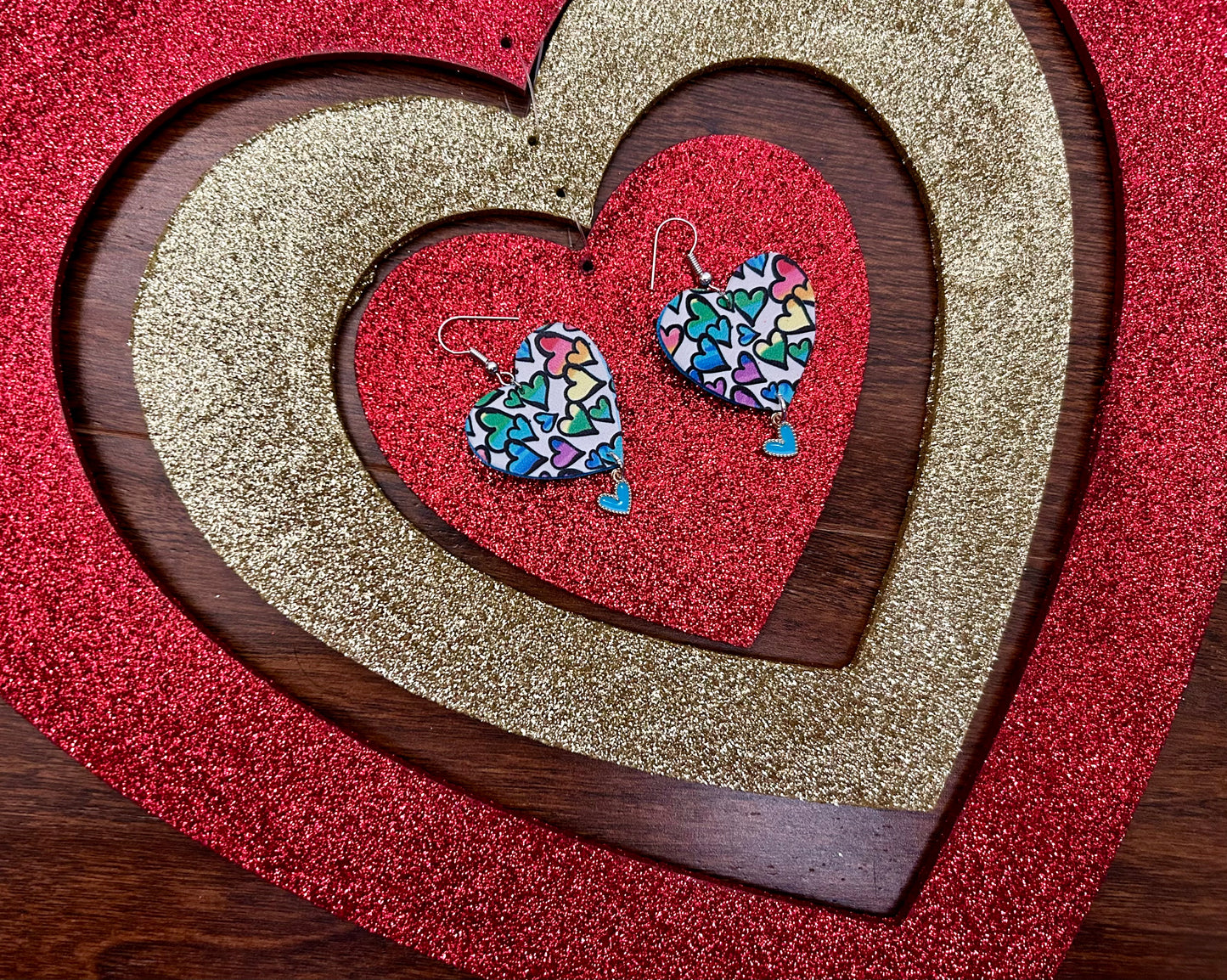 heart leather earrings with cute small heart