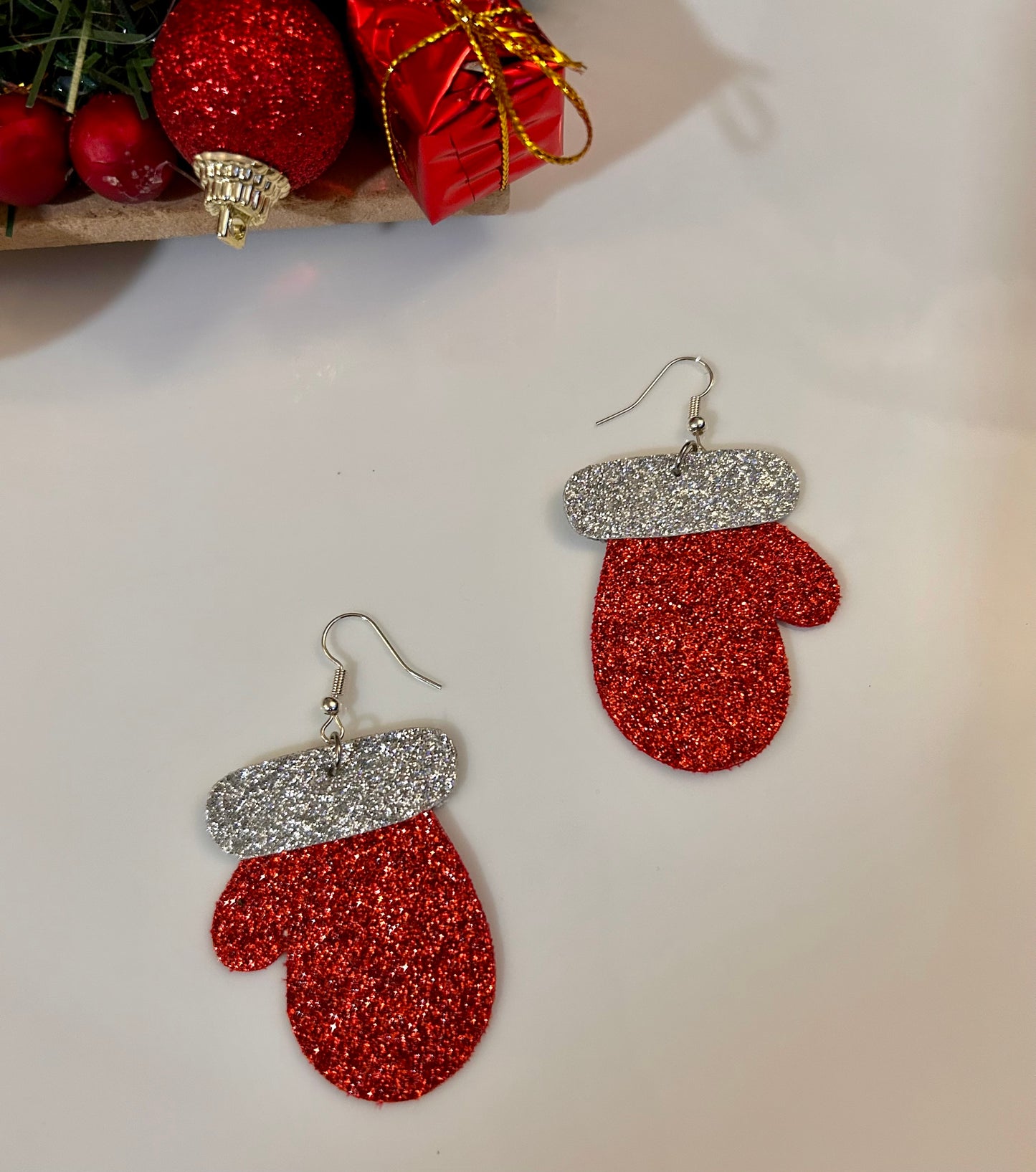 Santa mittens leather earrings