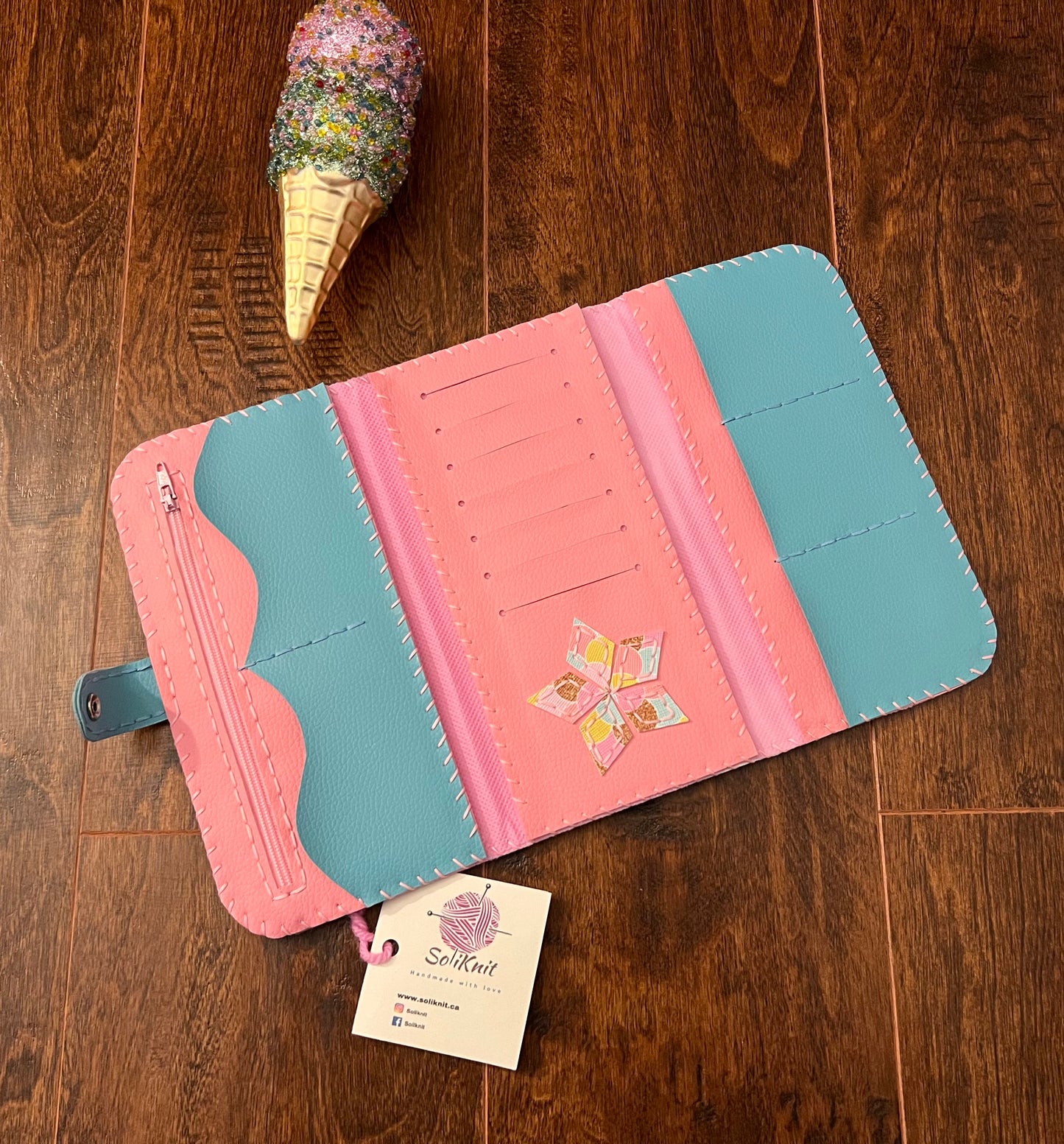 Woman leather three-part wallet ( rainbow pink)