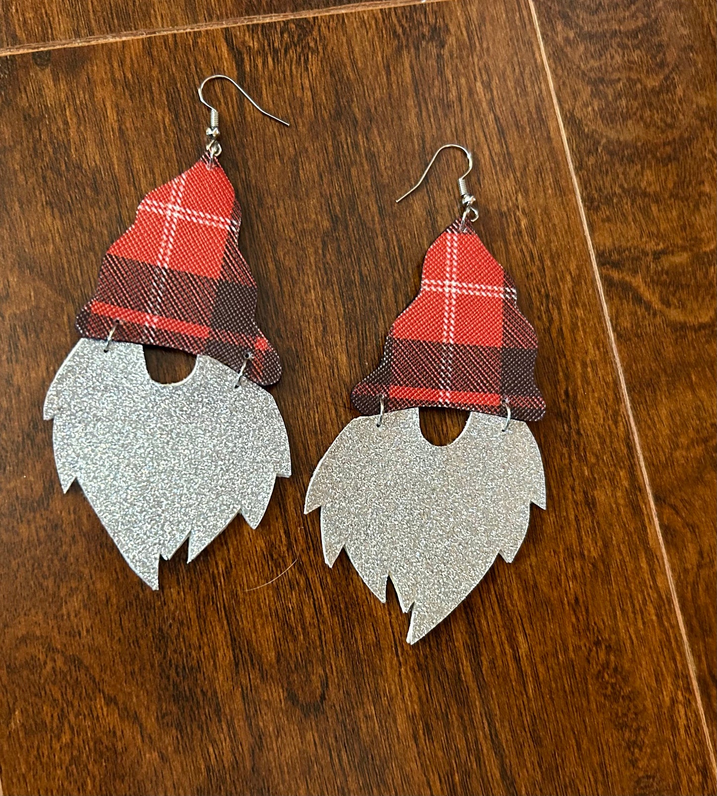Buffalo plaid gnome leather earrings