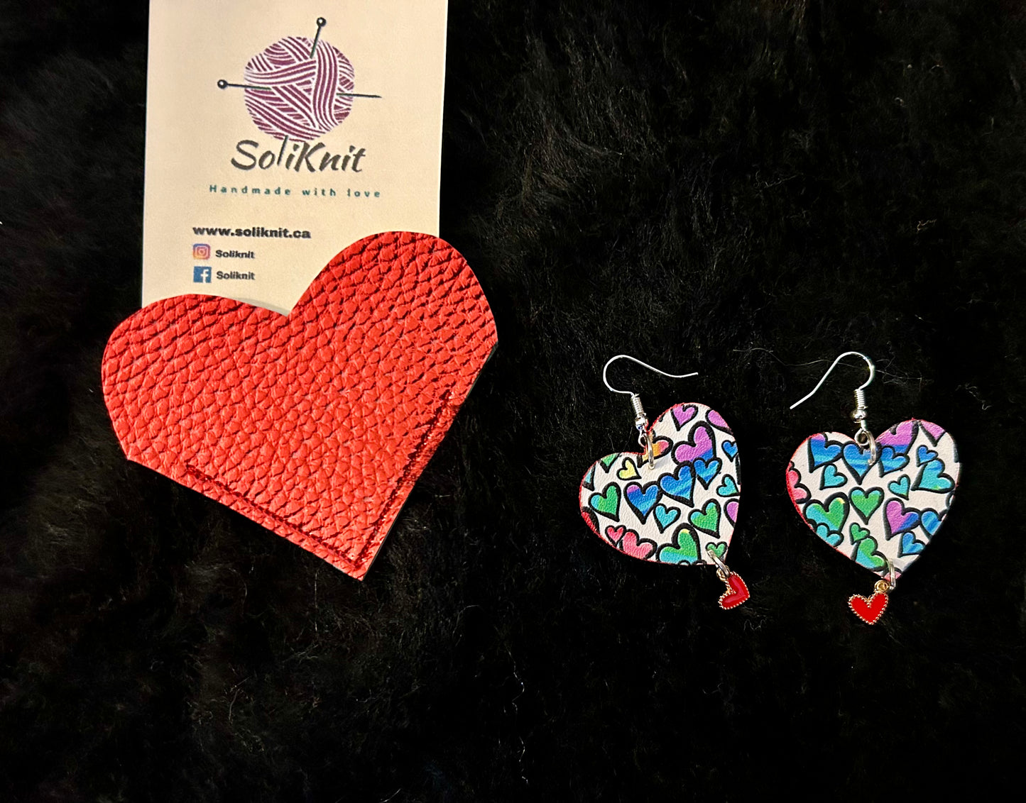 heart leather earrings with cute small heart