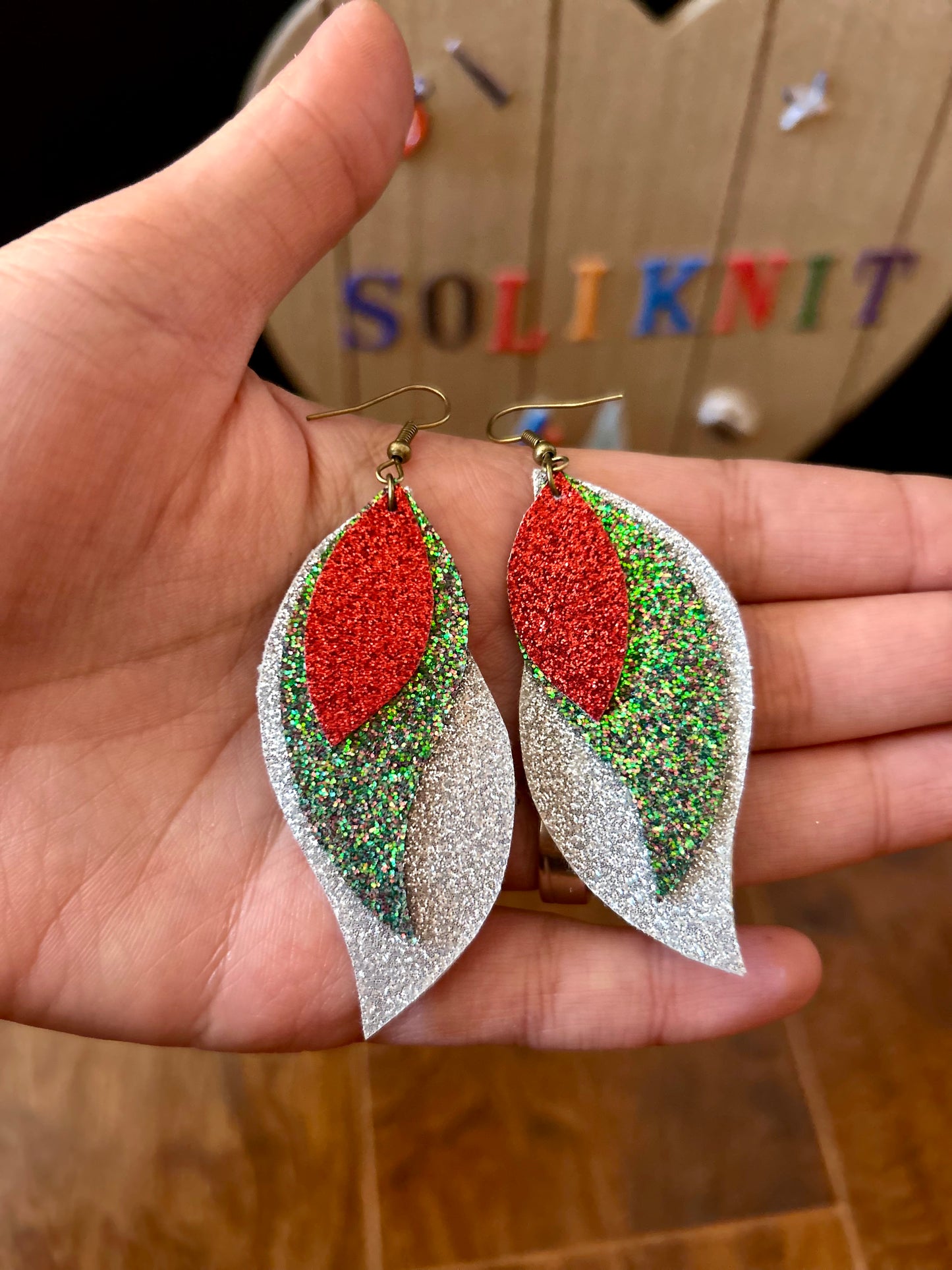 Glitter Triple Stacked leather earrings style 2