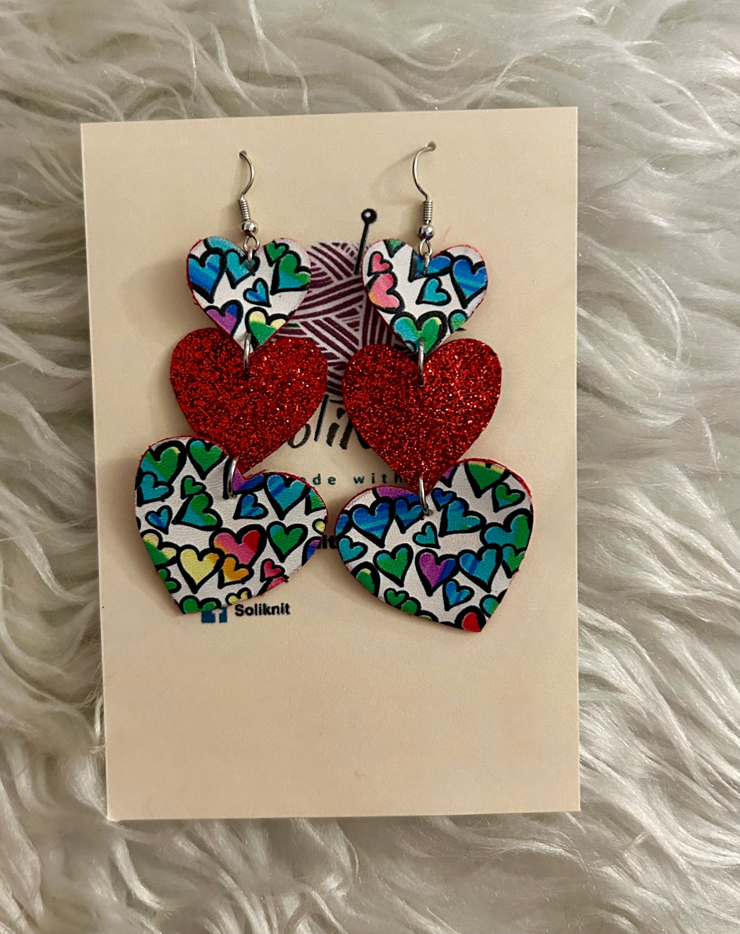 Falling triple heart leather earrings( style 4)