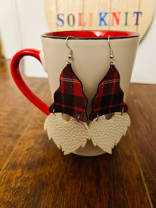 Buffalo plaid gnome leather earrings