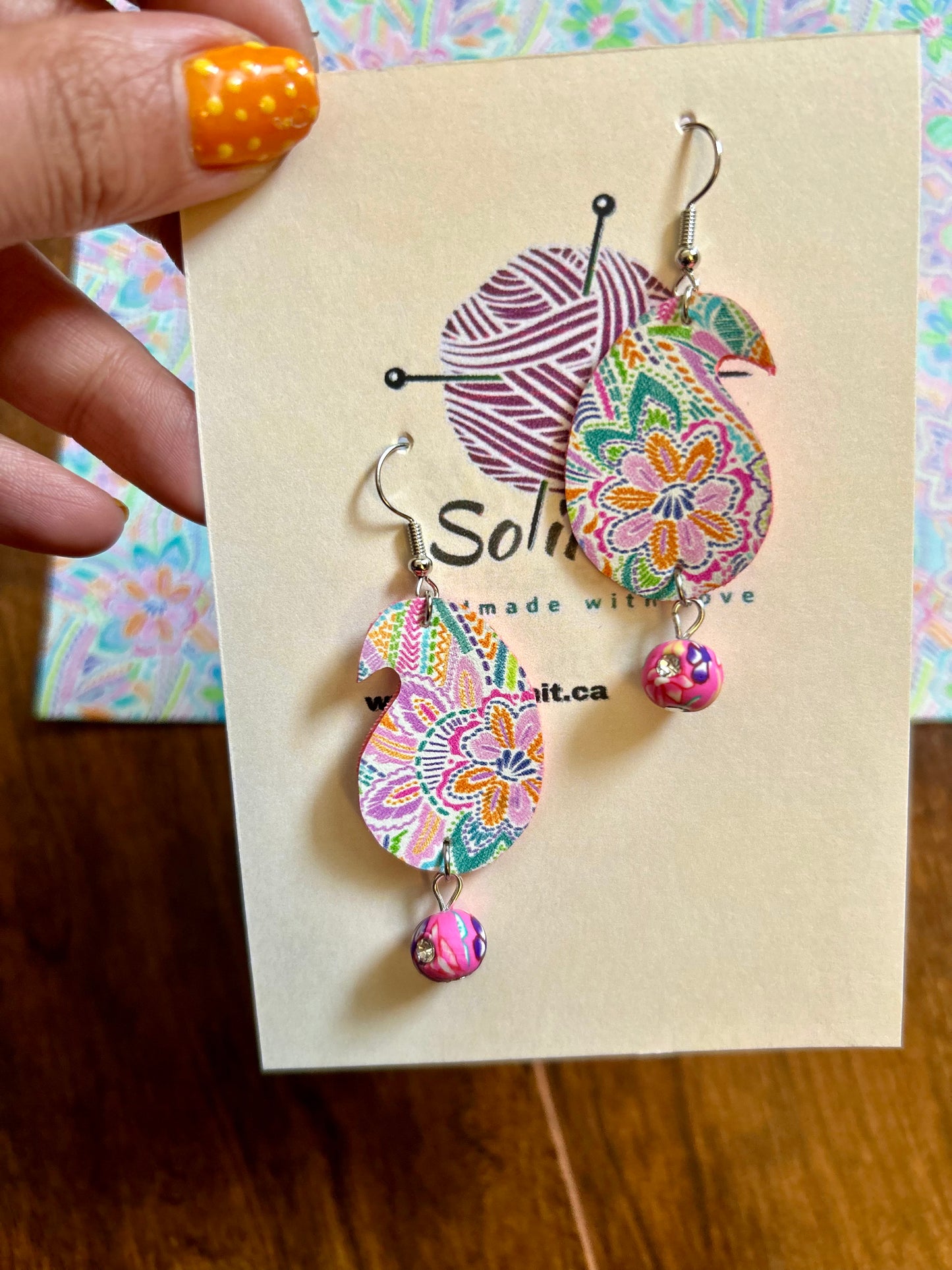 Flowers Custom Synthetic Paisley leather earrings