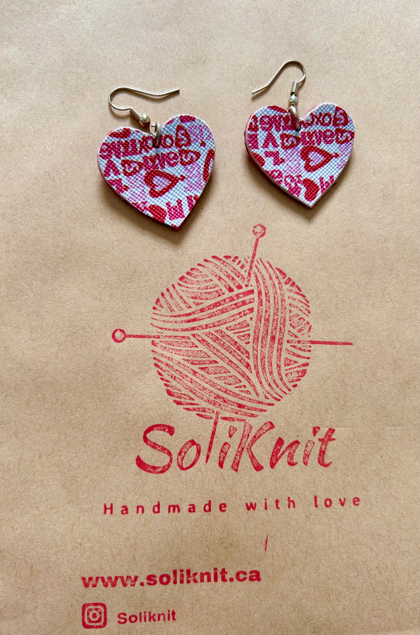 Red love leather earrings