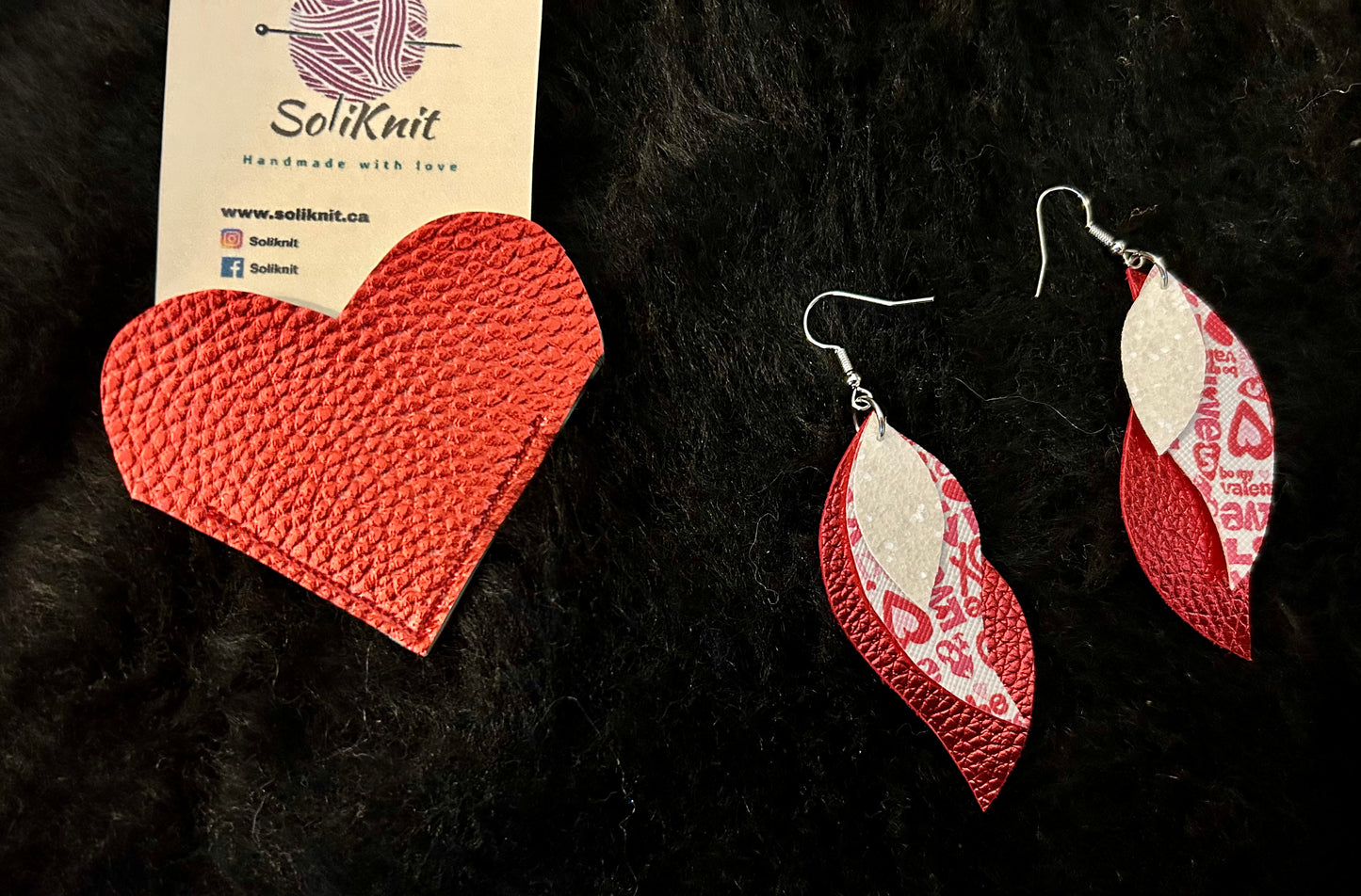 Red Triple Stacked leather earrings