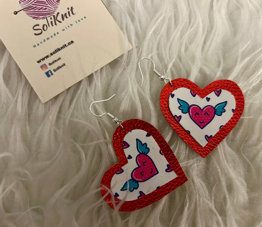 Red-smiling heart leather earrings