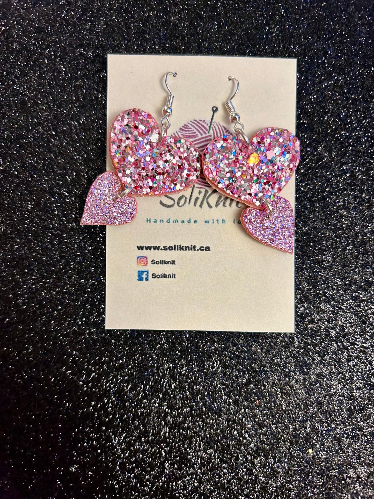 Falling double heart leather earrings( style 3)