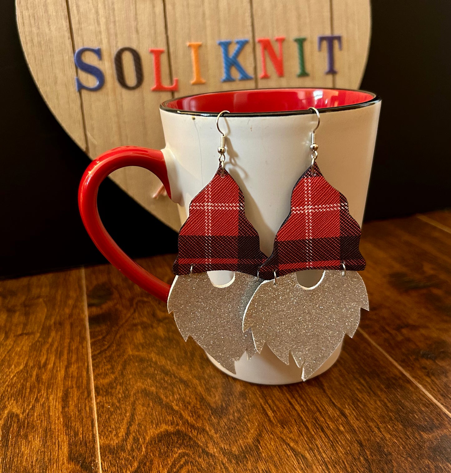 Buffalo plaid gnome leather earrings