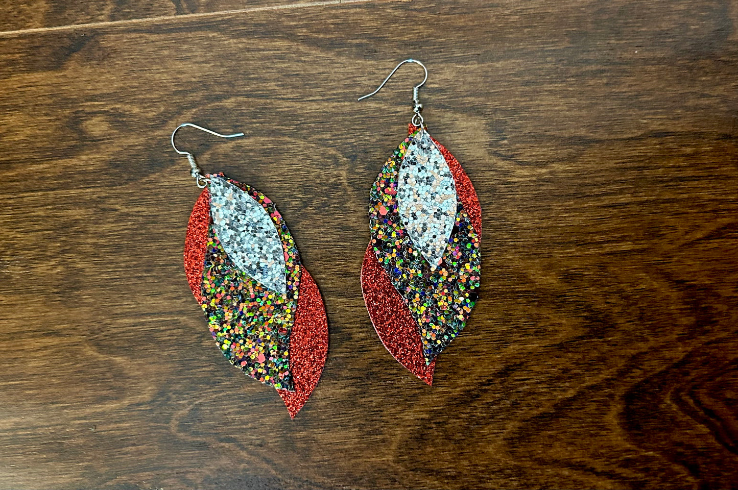 Glitter Triple Stacked leather earrings style 3